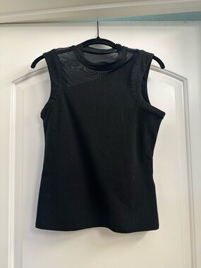 White House Black Market Black Sleeveless Mesh Yoke Tank